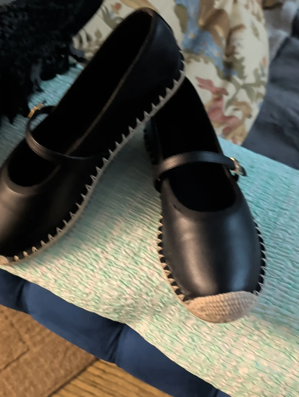 MICHAEL Michael Kors Black Espadrille Mary Jane Flats with Natural Toe